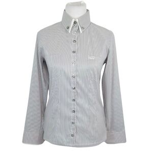 Winston Equestrian Striped Show Shirt Gray White 40R US Women's 10/12 NWT